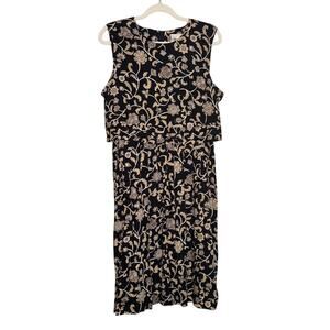 Vintage Kathie Lee Black Gold Floral Midi Dress Size 8 Dark Floral 90s Cocktail